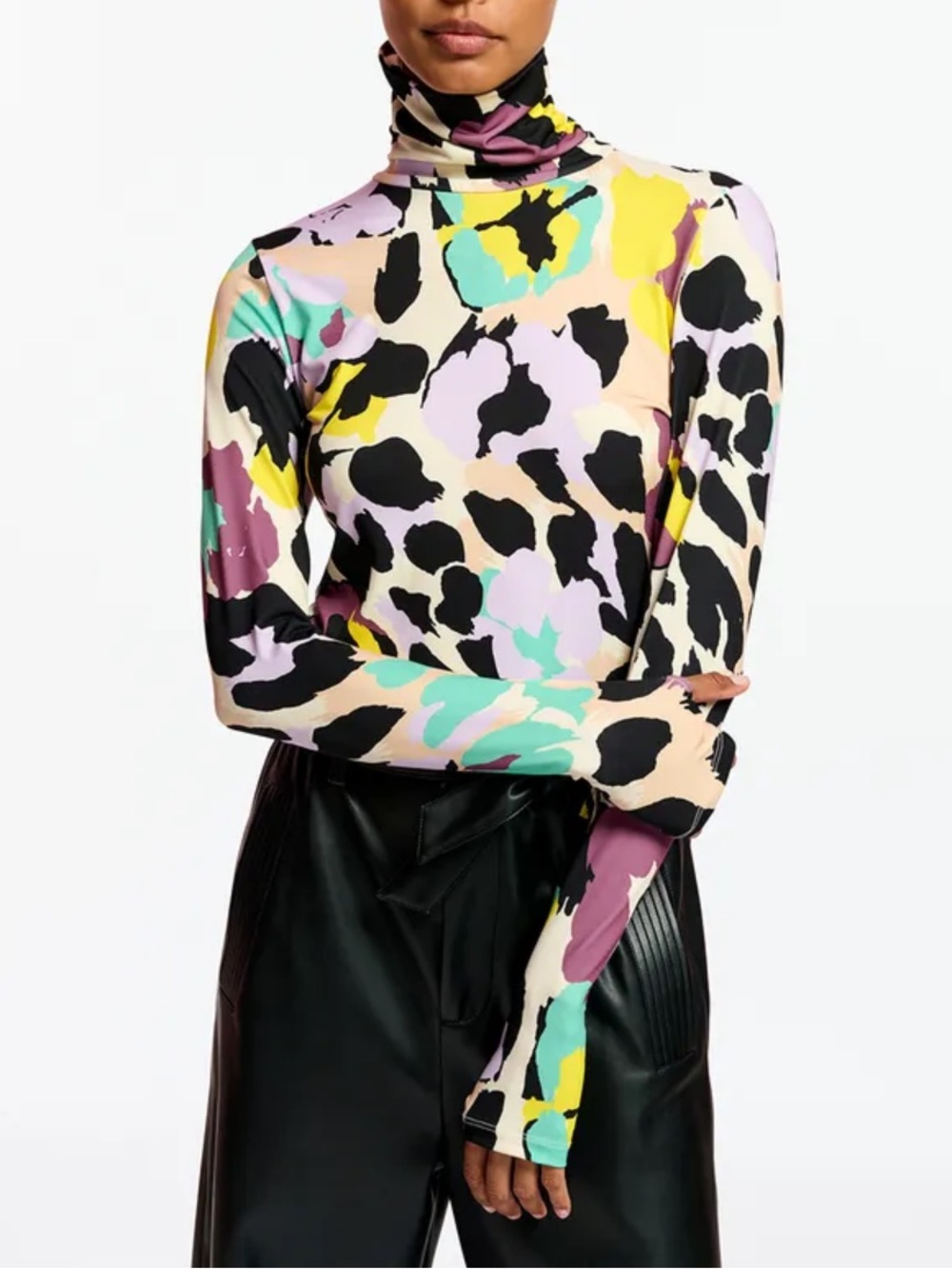 NWT ESSENTIAL ANTWERP Womens Multicolor Floral Print Turtleneck Long Sleeve Top